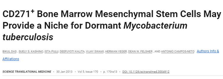 external link to the publication: CD271⁺ bone marrow mesenchymal stem cells may provide a niche for dormant Mycobacterium tuberculosis